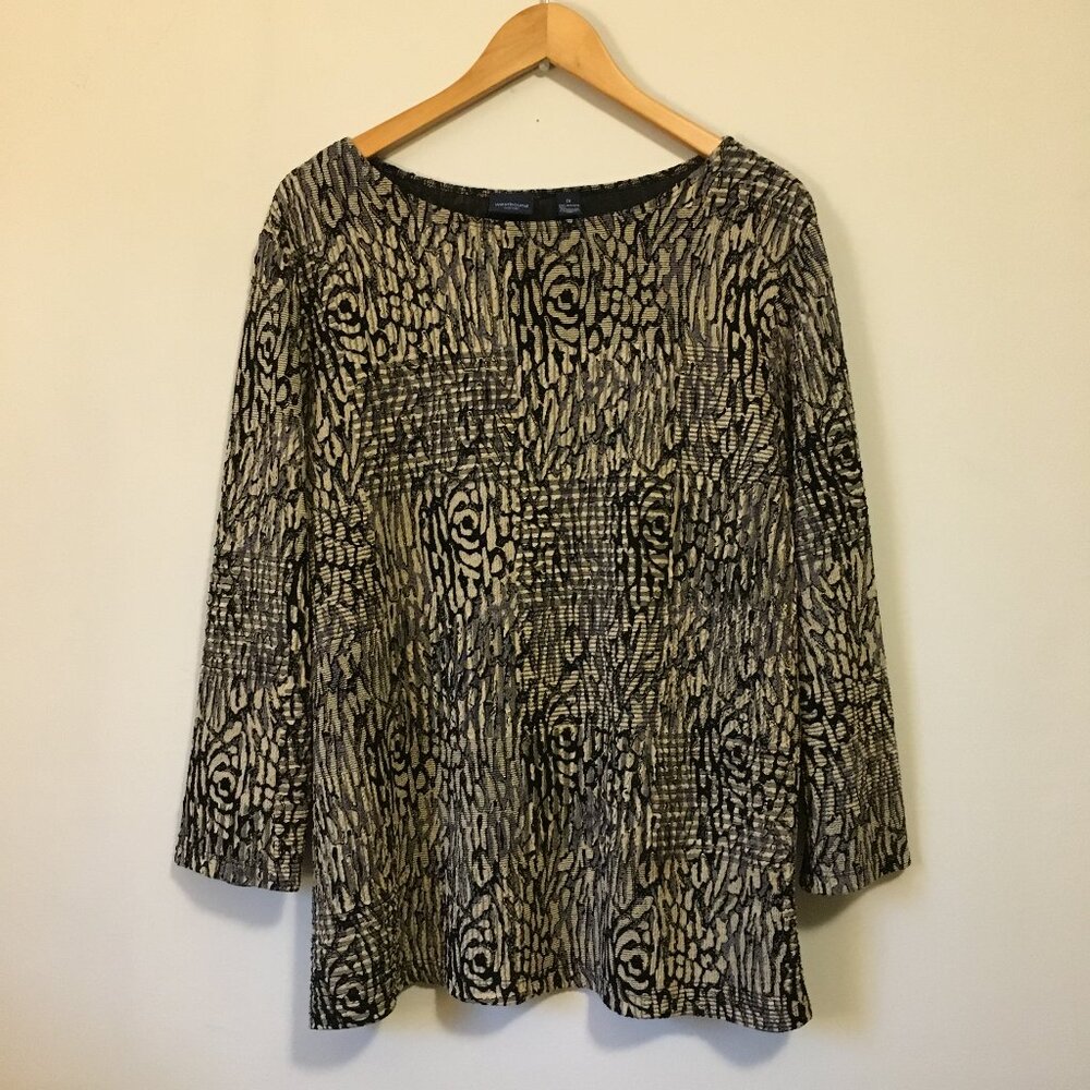 Vintage 90s Whimsigoth Westbound Rosette Print Lace Top Gold Thread 1X Plus USA